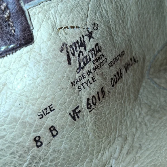 Tony Lama Brown Leather Western Heeled Boots with Turquoise & Red Accents - Picture 5 of 5